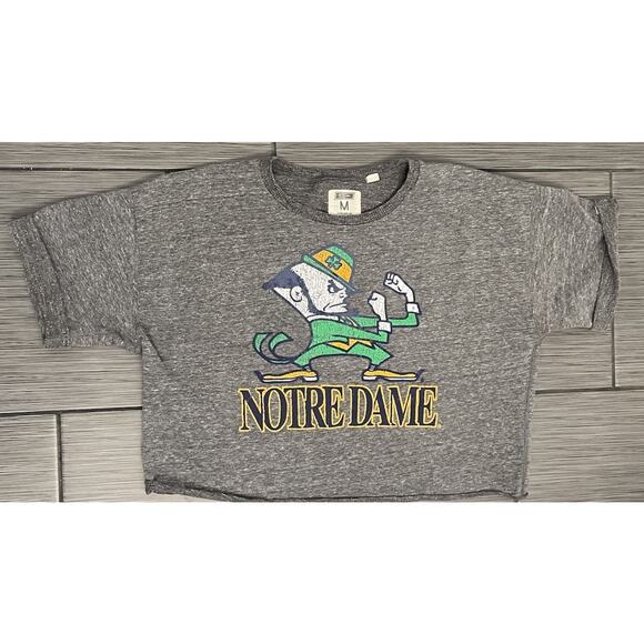 Tailgate Womens Notre Dame Gray Short Sleeve Sweatshirt Cropped Size Medium - Picture 1 of 5